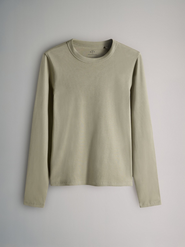 The Set Black/Berry/Khaki/Neutral 4 Pack Long Sleeve Ribbed T-Shirts - Image 2 of 7 The Set Black/Berry/Khaki/Neutral 4 Pack Long Sleeve Ribbed T-Shirts - Image 2 of 7