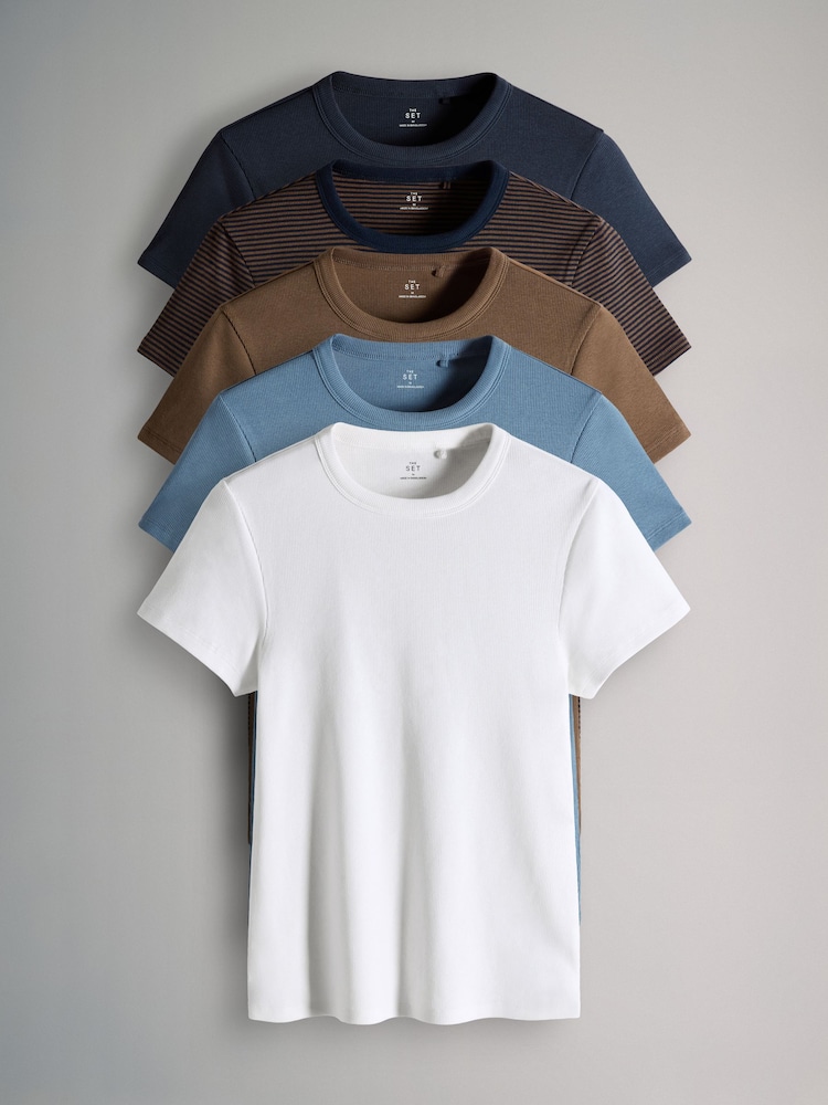 Pacote com camisetas de manga curta com nervuras The Set 5 - Imagem 1 de 8