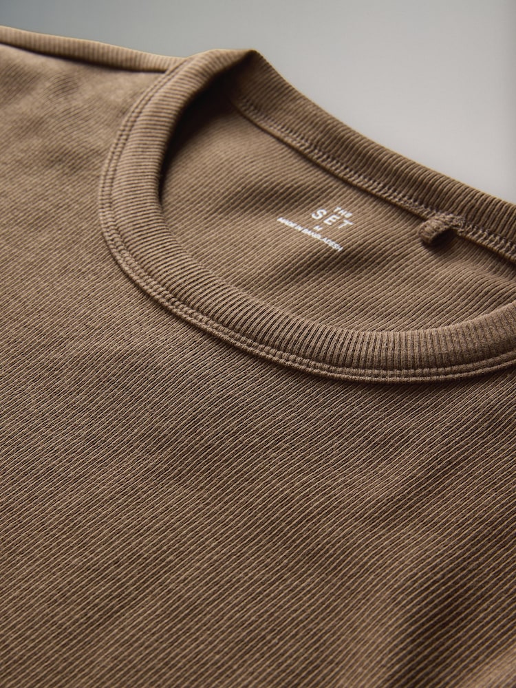 The Set Cream/Navy/Light Blue/Brown/Stripe 5 Pack Short Sleeve Ribbed T-Shirts - Image 7 of 8