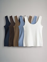The Set Cream/Navy/Light Blue/Brown/Stripe 5 Pack Scoop Neck Ribbed Vests - Image 1 of 8