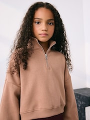 Mocha Brown Zip Neck Sweatshirt (3-16yrs) - Image 1 of 8
