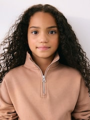 Mocha Brown Zip Neck Sweatshirt (3-16yrs) - Image 3 of 8
