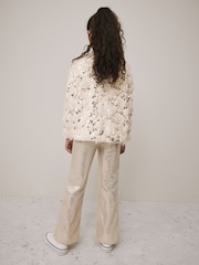 Cream/Gold Fluffy Sequin Top and Flared Leggings Party Set (3-16yrs) - Image 2 of 9
