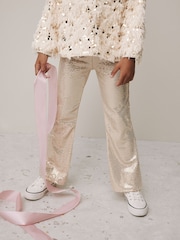 Cream/Gold Fluffy Sequin Top and Flared Leggings Party Set (3-16yrs) - Image 4 of 9