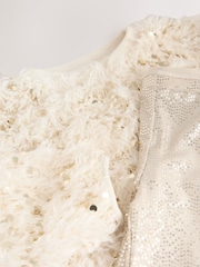 Cream/Gold Fluffy Sequin Top and Flared Leggings Party Set (3-16yrs) - Image 9 of 9