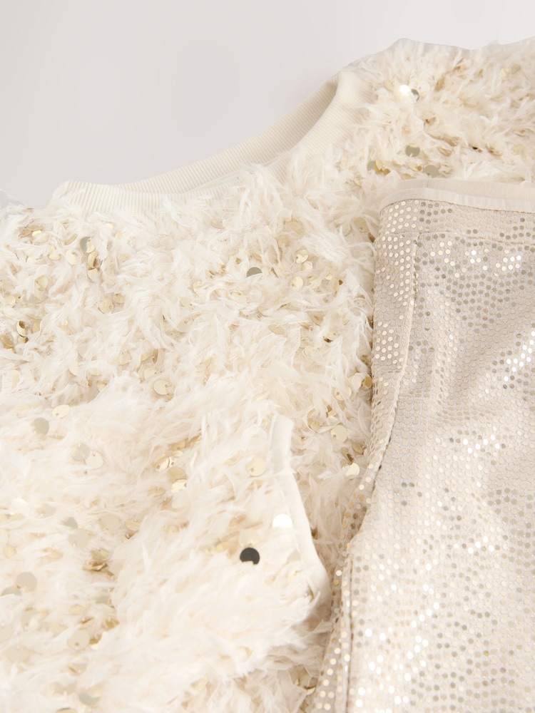 Cream/Gold Fluffy Sequin Top and Flared Leggings Party Set (3-16yrs) - Image 9 of 9