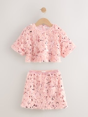 Pink Fluffy Sequin T-Shirt and Skirt Set (3-16yrs) - Image 1 of 4