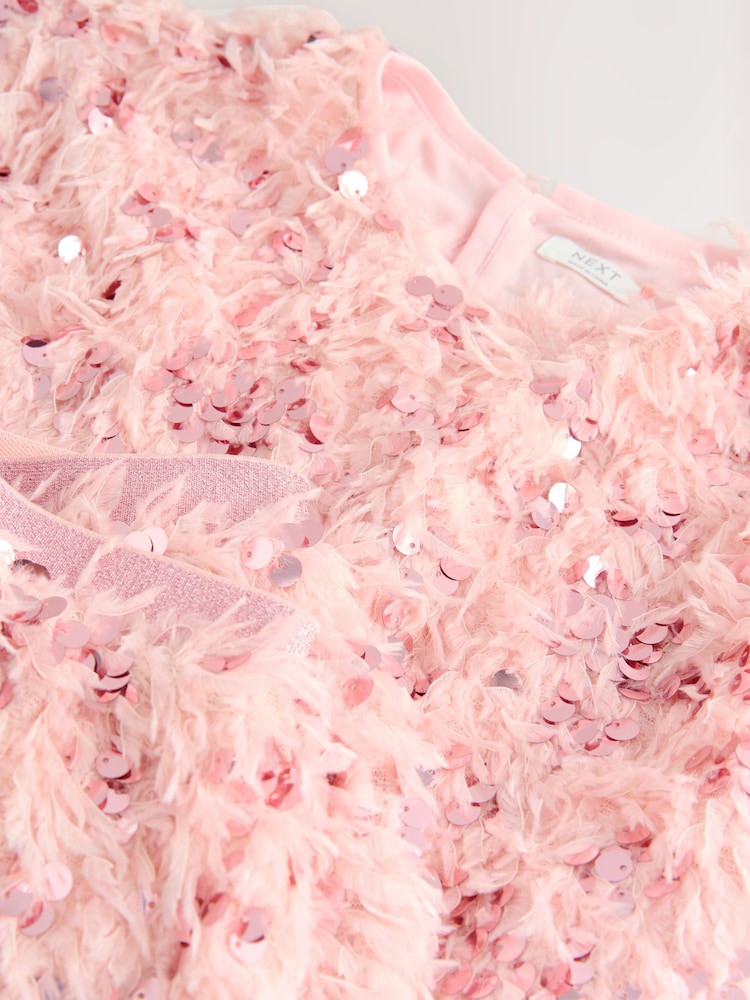 Pink Fluffy Sequin T-Shirt and Skirt Set (3-16yrs) - Image 4 of 4
