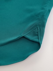 Teal Blue Relaxed Fit Short Sleeve Overhead V-Neck Blouse - Image 6 of 6