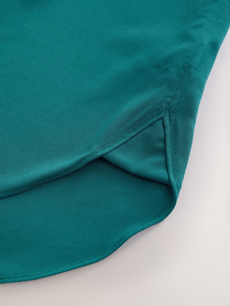 Teal Blue Relaxed Fit Short Sleeve Overhead V-Neck Blouse - Image 6 of 6