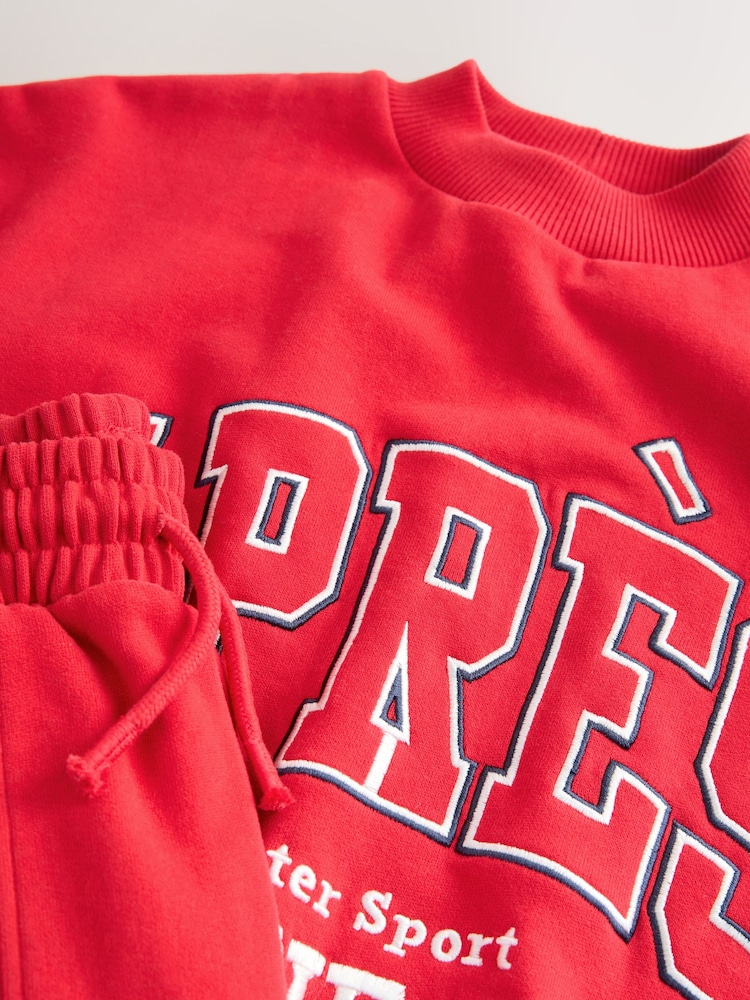 Red Slogan Sweatshirt And Wide Leg Joggers Set (3-16yrs) - Image 9 of 9 Red Slogan Sweatshirt And Wide Leg Joggers Set (3-16yrs) - Image 9 of 9
