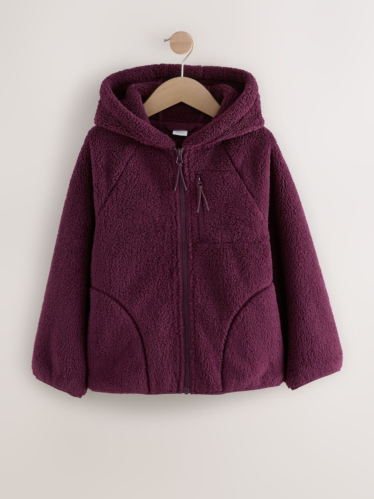 Burgundy Red Hooded Zip Borg Fleece Jacket (3-16yrs) - Image 1 of 4