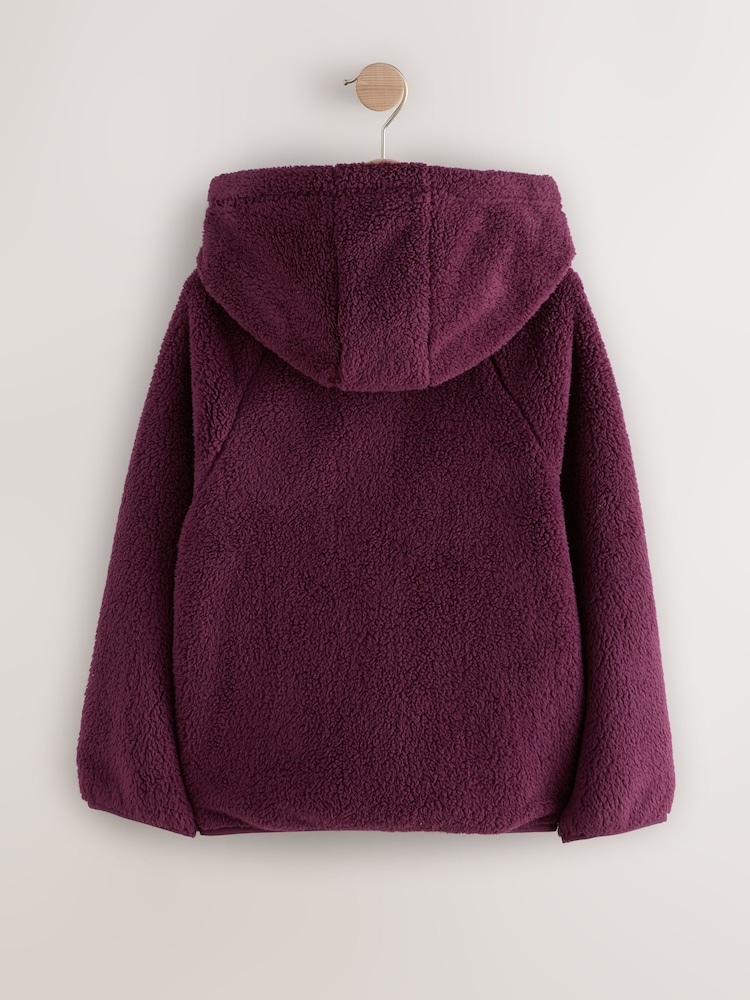 Burgundy Red Hooded Zip Borg Fleece Jacket (3-16yrs) - Image 2 of 4