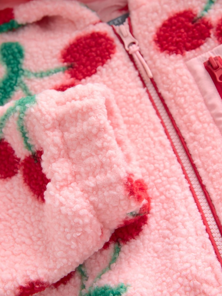 Pink/Red Cherry Hooded Zip Borg Fleece Jacket (3-16yrs) - Image 10 of 10