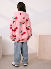 Pink/Red Cherry Hooded Zip Borg Fleece Jacket (3-16yrs) - Image 3 of 10