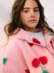 Pink/Red Cherry Hooded Zip Borg Fleece Jacket (3-16yrs) - Image 4 of 10