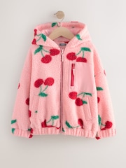 Pink/Red Cherry Hooded Zip Borg Fleece Jacket (3-16yrs) - Image 6 of 10