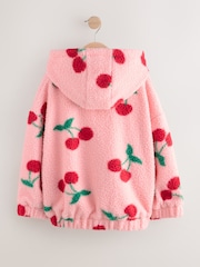 Pink/Red Cherry Hooded Zip Borg Fleece Jacket (3-16yrs) - Image 8 of 10