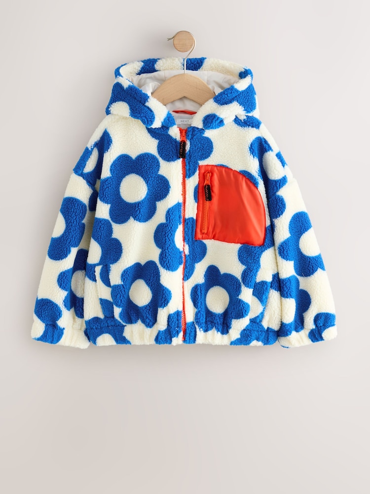 Blue/White Flower - Kapuzenjacke aus Borg-Fleece mit Reißverschluss (3–16 J.) - Bild 1 von 5