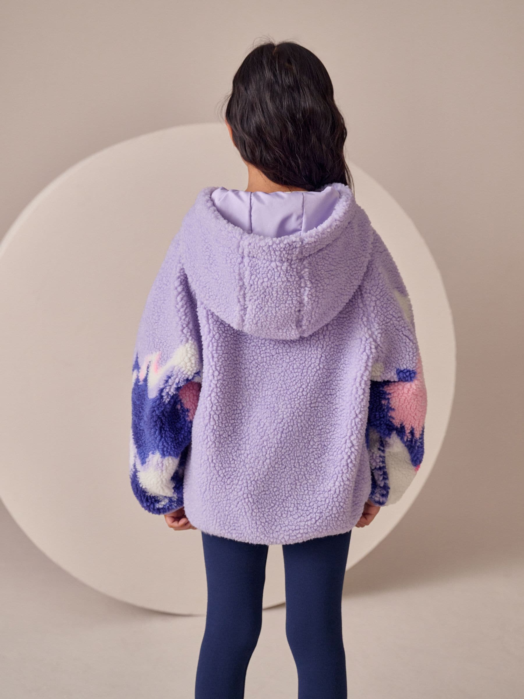 Buy Purple/Pink Mountain Scene Hooded Zip Borg Fleece Jacket (3