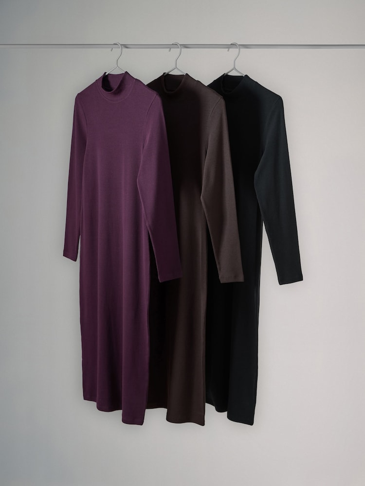 The Set Multi 3 Pack Long Sleeved Ribbed Roll Neck Dresses - Image 2 of 11