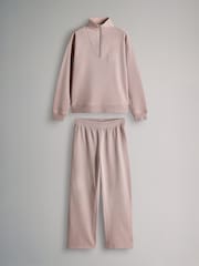 The Set Taupe Brown 2 Pack Half Zip Funnel Neck Sweatshirt and Wide Leg Joggers Set - Image 1 of 5
