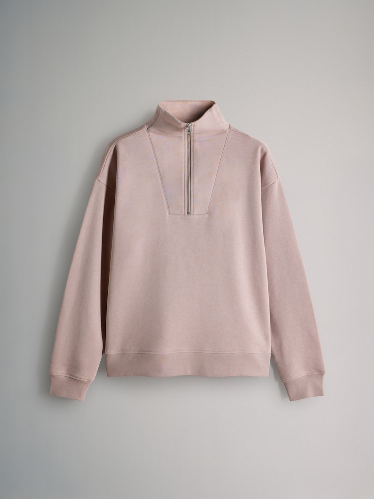The Set Taupe Brown 2 Pack Half Zip Funnel Neck Sweatshirt and Wide Leg Joggers Set - Image 2 of 5