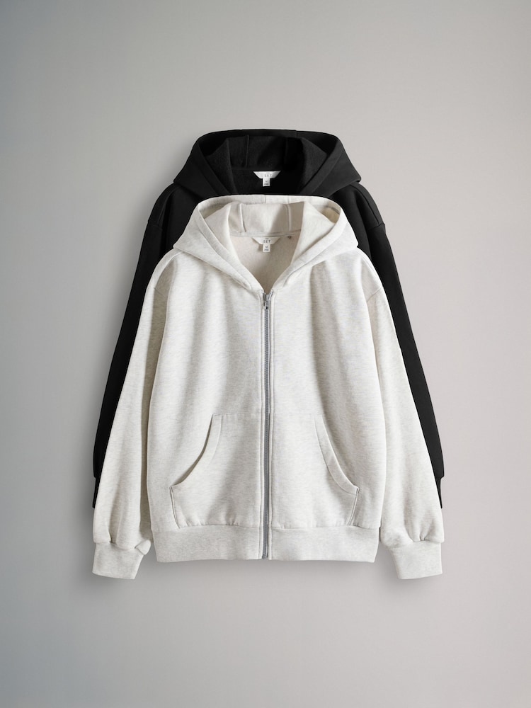 The Set Black/Grey Marl 2 Pack Zip Though Hoodies - Image 1 of 5
