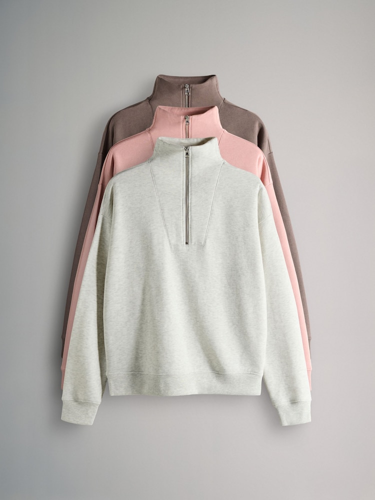The Set Taupe Brown/Pink/Grey Marl 3 Pack Half Zip Funnel Neck Sweatshirts - Image 1 of 13 The Set Taupe Brown/Pink/Grey Marl 3 Pack Half Zip Funnel Neck Sweatshirts - Image 1 of 13