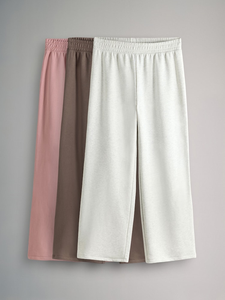 The Set Taupe Brown/Pink/Grey Marl 3 Pack Wide Leg Joggers - Image 1 of 4 The Set Taupe Brown/Pink/Grey Marl 3 Pack Wide Leg Joggers - Image 1 of 4