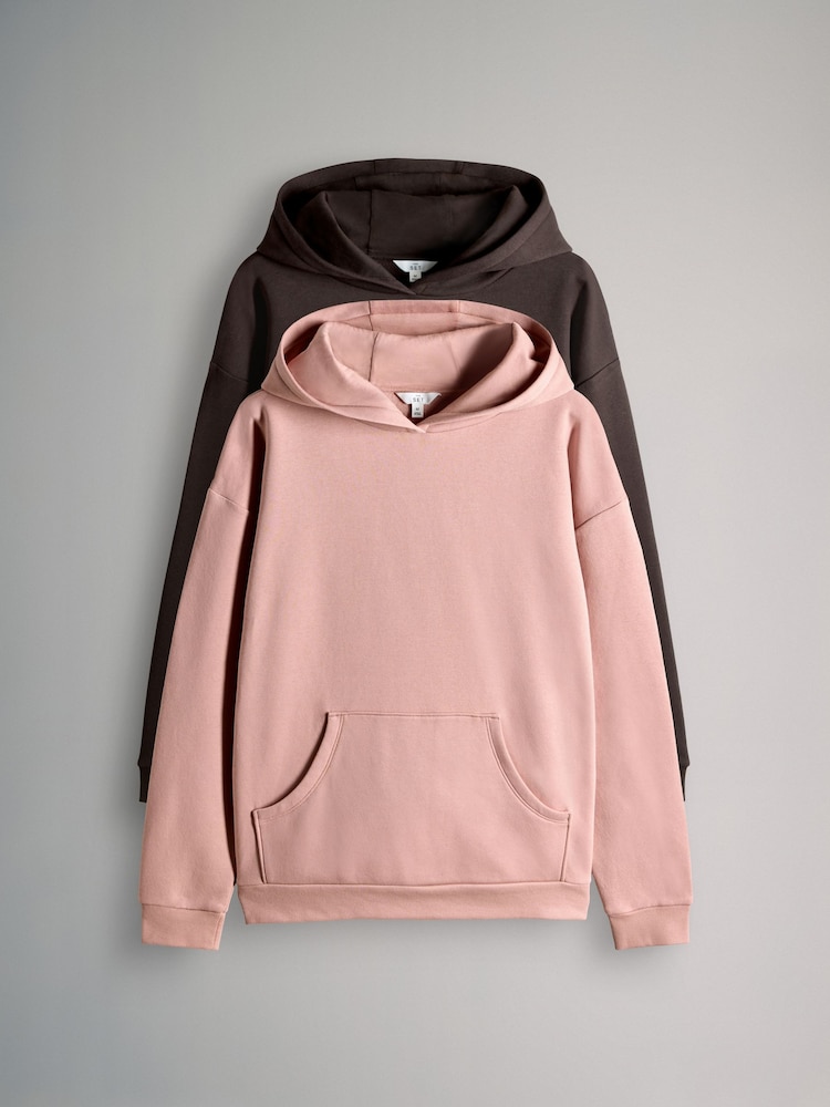 The Set Chocolate Brown/Pink 2 Pack Relaxed Hoodie - Image 1 of 5
