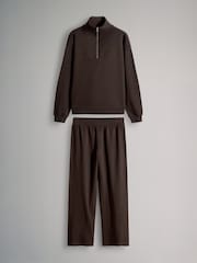 The Set Brown 2 Pack Half Zip Funnel Neck Sweatshirts and Wide Leg Joggers Set - Image 1 of 5