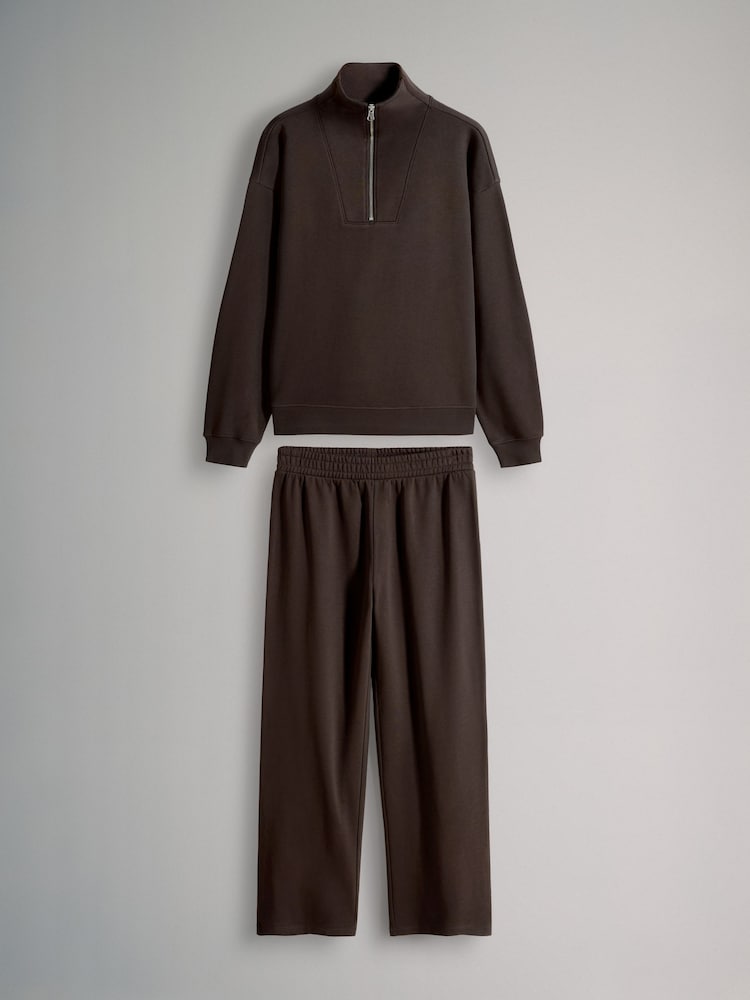 The Set Brown 2 Pack Half Zip Funnel Neck Sweatshirts and Wide Leg Joggers Set - Image 1 of 5