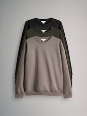 The Set Black/Light Brown/Khaki GReen 3 Pack Relaxed Crew Neck Sweatshirts - Image 1 of 6