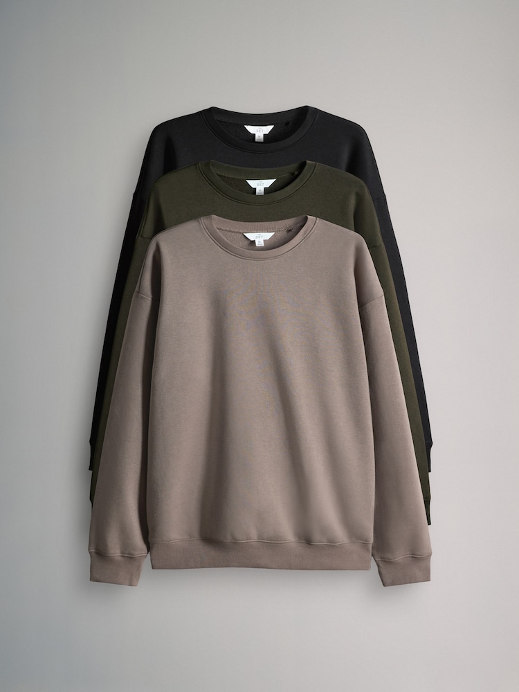 The Set Black/Light Brown/Khaki GReen 3 Pack Relaxed Crew Neck Sweatshirts - Image 1 of 6