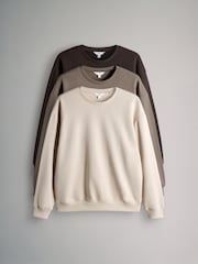 The Set Chocolate Brown/Taupe Brown/Cream 3 Pack Relaxed Crew Neck Sweatshirts - Image 1 of 6