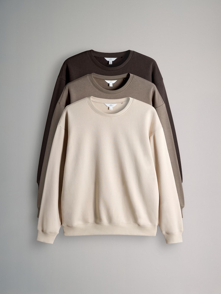 The Set Chocolate Brown/Taupe Brown/Cream 3 Pack Relaxed Crew Neck Sweatshirts - Image 1 of 6 The Set Chocolate Brown/Taupe Brown/Cream 3 Pack Relaxed Crew Neck Sweatshirts - Image 1 of 6