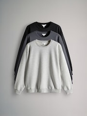 The Set Black/Charcoal Grey Marl 3 Pack Relaxed Crew Neck Sweatshirts - Image 1 of 6