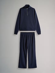 The Set Navy 2 Pack Half Zip Funnel Neck Sweatshirts and Wide Leg Joggers Set - Image 1 of 5