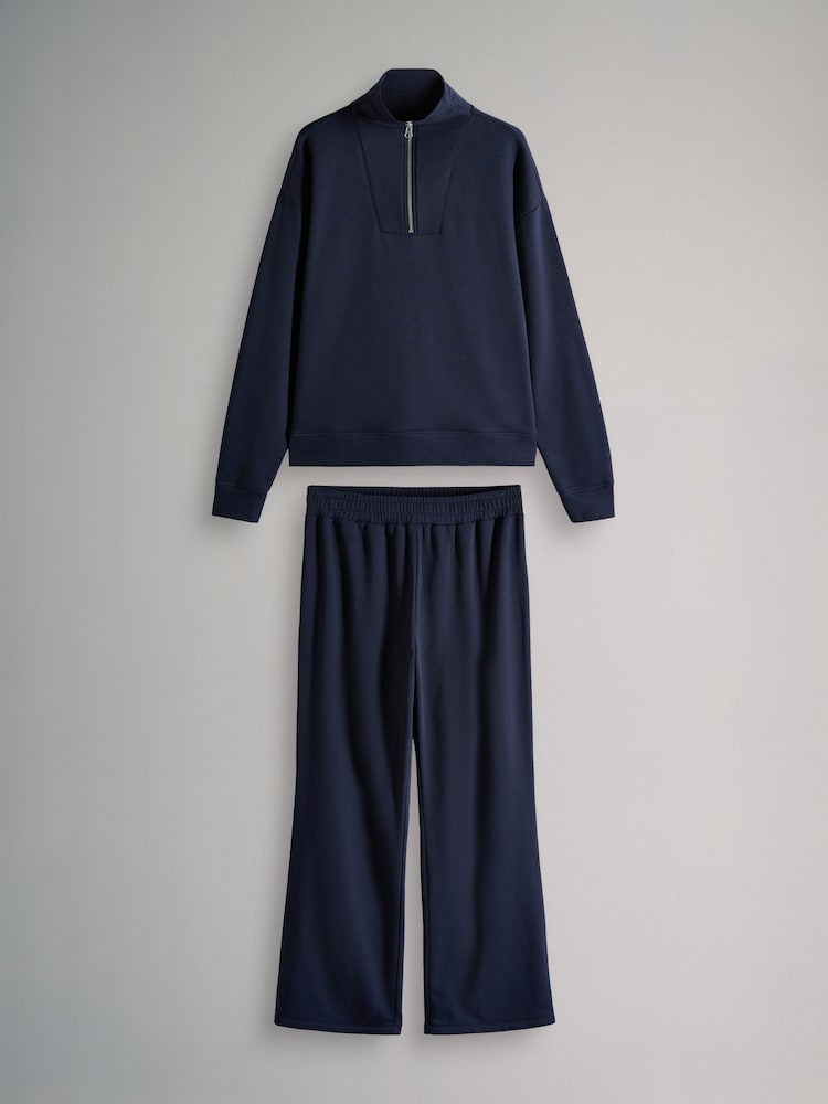 The Set Navy 2 Pack Half Zip Funnel Neck Sweatshirts and Wide Leg Joggers Set - Image 1 of 5