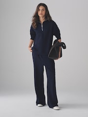 The Set Navy 2 Pack Half Zip Funnel Neck Sweatshirts and Wide Leg Joggers Set - Image 2 of 5