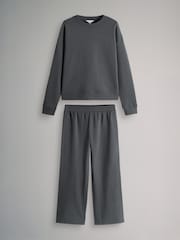 The Set Charcoal Grey 2 Pack Crew Neck Sweatshirt and Wide Leg Joggers Set - Image 1 of 5