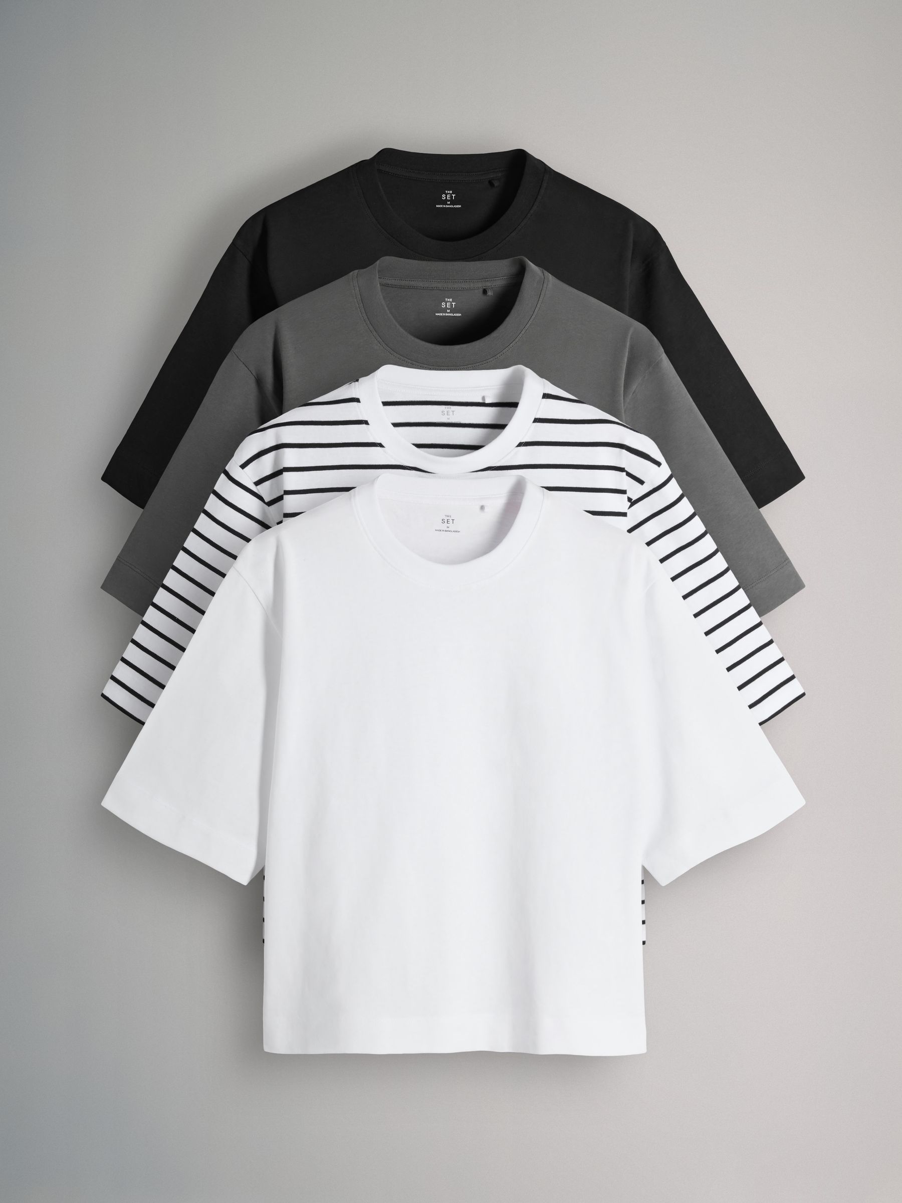 The Set 4 Pack Heavyweight Short Sleeve T-Shirts Black/Charcoal/Stripe/White