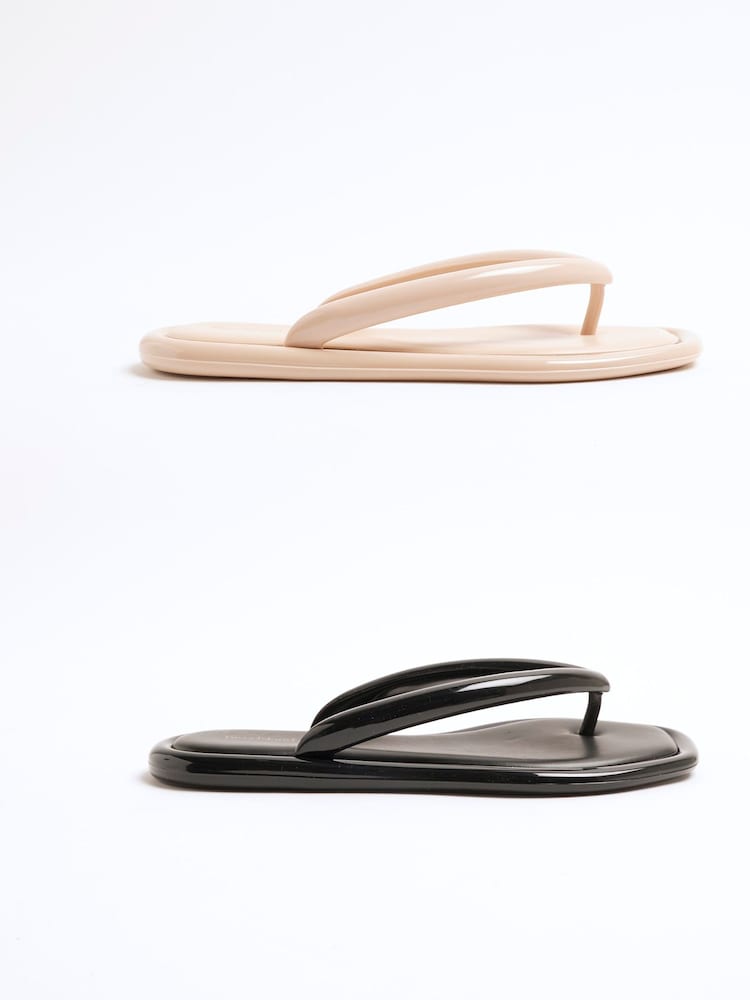 River Island Natural Jelly Flip Flops 2 Pack - Image 1 of 5