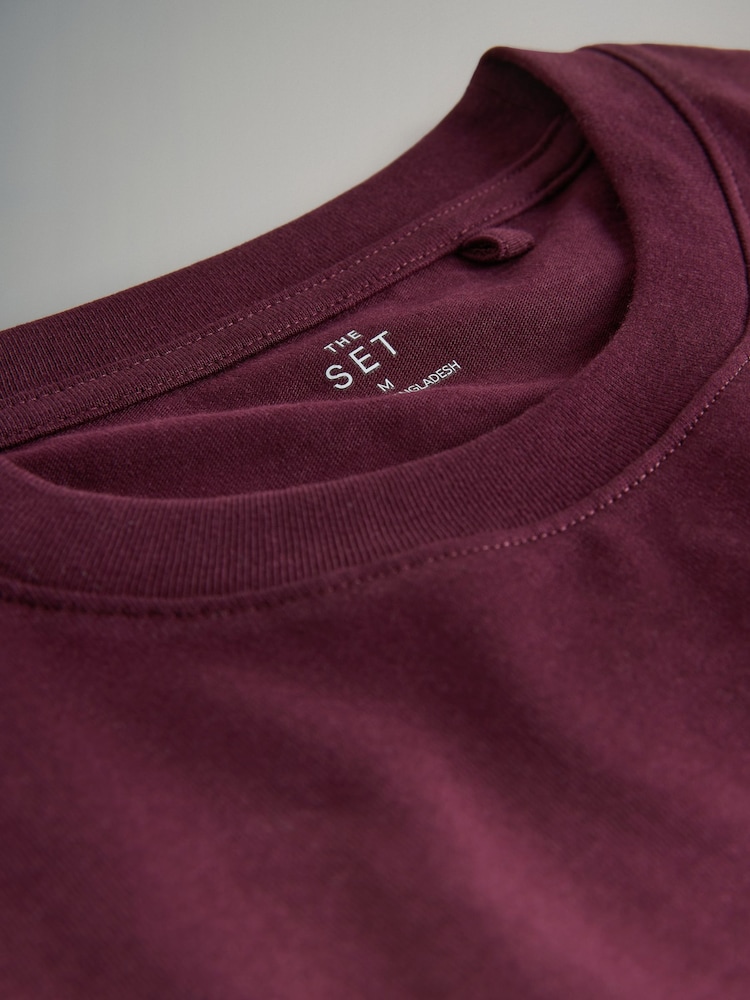 The Set Chocolate Brown/Berry/Stripe/Cream 4 Pack Heavyweight Relaxed Long Sleeve T-Shirts - Image 7 of 7 The Set Chocolate Brown/Berry/Stripe/Cream 4 Pack Heavyweight Relaxed Long Sleeve T-Shirts - Image 7 of 7