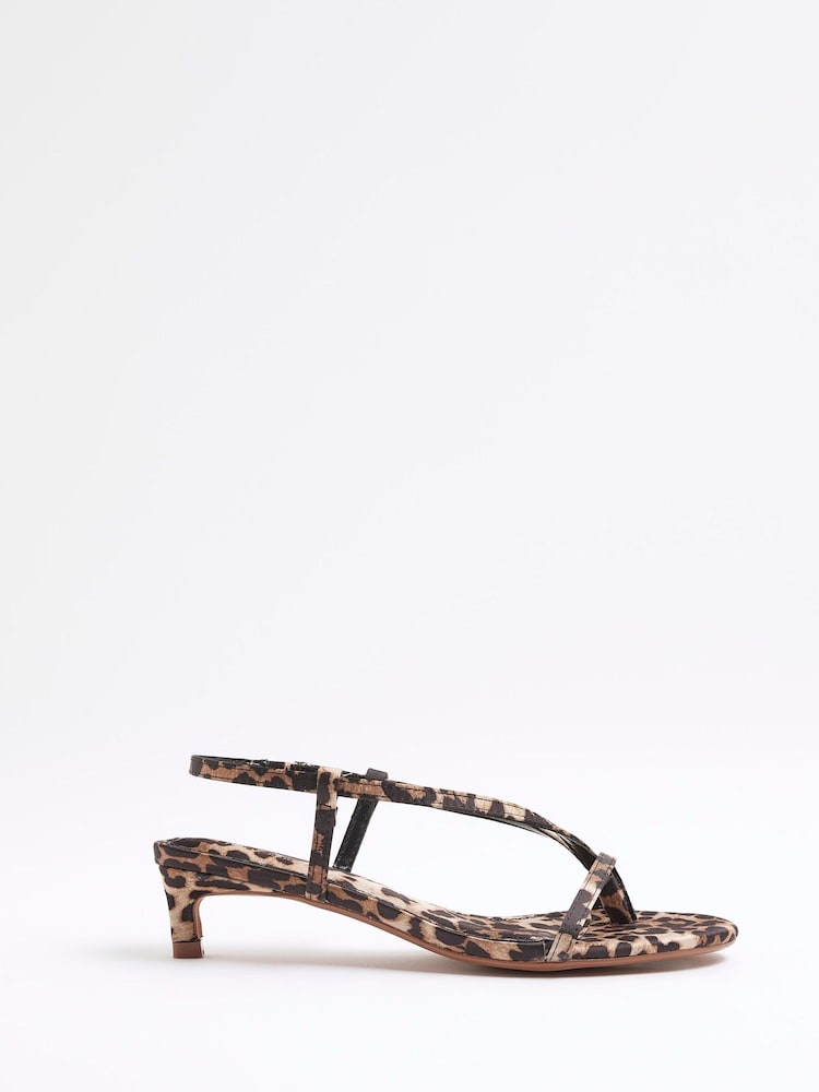 River Island Brown Leopard Print Strappy Toe Thong Heeled Sandals - Image 2 of 6