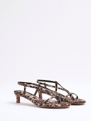 River Island Brown Leopard Print Strappy Toe Thong Heeled Sandals - Image 3 of 6