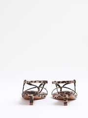 River Island Brown Leopard Print Strappy Toe Thong Heeled Sandals - Image 4 of 6