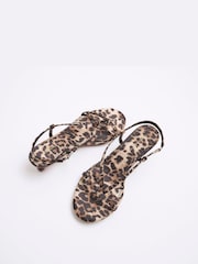 River Island Brown Leopard Print Strappy Toe Thong Heeled Sandals - Image 5 of 6