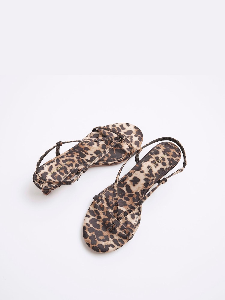 River Island Brown Leopard Print Strappy Toe Thong Heeled Sandals - Image 5 of 6